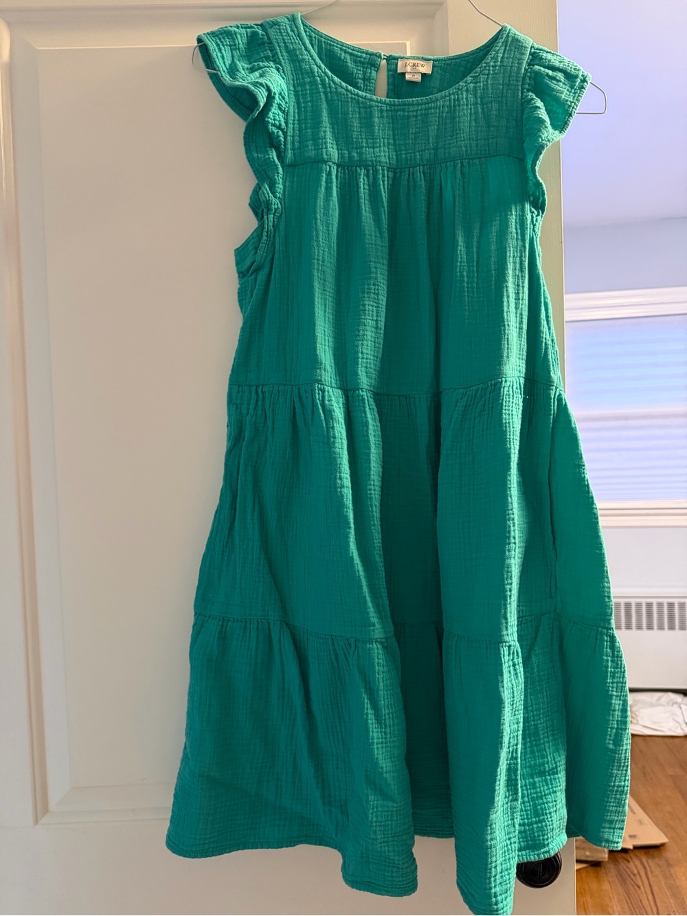 J. Crew Teal Ruffle Sleeve Tiered Cotton Dress